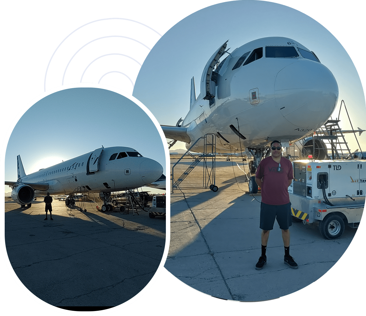 A man standing in front of an airplane.
