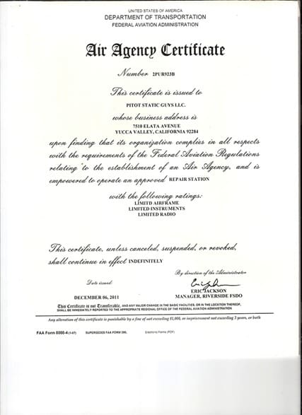 A certificate of authenticity for an item.